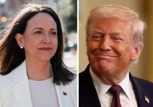 베네수엘라 야권 지도자 마리아 코리나 마차도(왼쪽)와 도널드 트럼프 미국 대통령. 로이터 연합뉴스