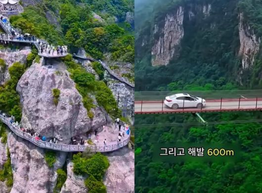 ‘설악산 유리 다리’라는 제목으로 유튜브 등에 확산하고 있는 영상. 인공지능(AI)으로 만든 것으로 추정되며, 설악산국립공원 측은 ‘가짜뉴스’라며 주의를 당부했다. 자료 : 유튜브