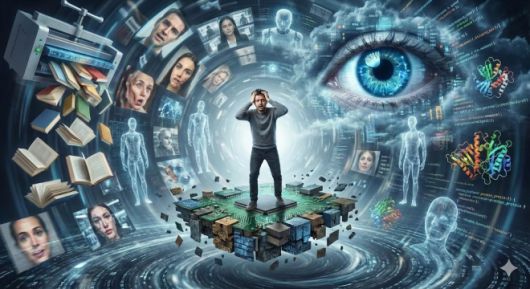 생성형 인공지능(AI) 제미나이에게 ‘AI 현기증과 관련된 이미지를 만들어 봐’라고 지시하자 불과 10초도 걸리지 않아 그럴듯한 삽화가 만들어졌다.