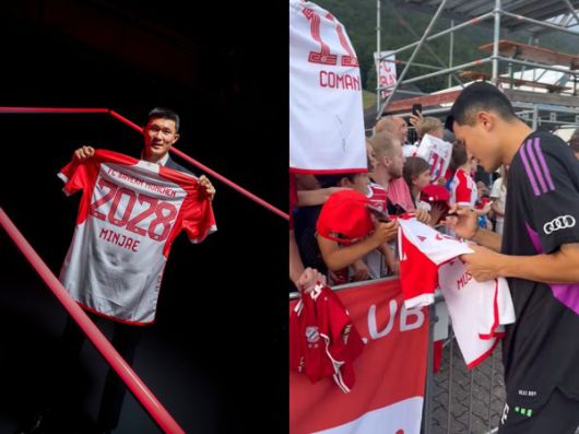 사진=바이에른 뮌헨 이적 후, 김민재가 새 유니폼에 사인한다. / 바이에른 뮌헨 트위터 캡쳐