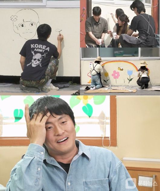 나 혼자 산다, 기안84 대학 후배들과 벽화 봉사 중 벌러덩/사진제공=MBC