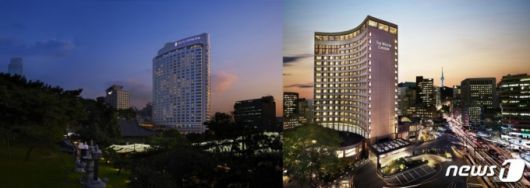 서울 시내 대표 특급호텔인 삼성동 인터컨티넨탈 서울 코엑스(왼쪽)와 소공동 서울 웨스틴조선호텔의 모습. 두 호텔 모두 비즈니스와 기업행사, 연회 등 해외 인바운드 매출 비중이 컸지만 코로나19 사태 이후 내국인 호캉스 고객에 대한 프로모션을 강화하고 있다. /사진=파르나스호텔, 뉴스1