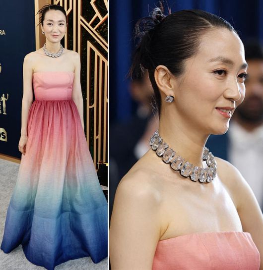 넷플릭스 오리지널 시리즈 '오징어 게임'에 한미녀 역으로 출연한 배우 김주령이 27일(현지시간) 미국 로스앤젤레스에서 열린 제28회 미국배우조합상(SAG) 시상식에 참석했다. /사진=AFP/뉴스1