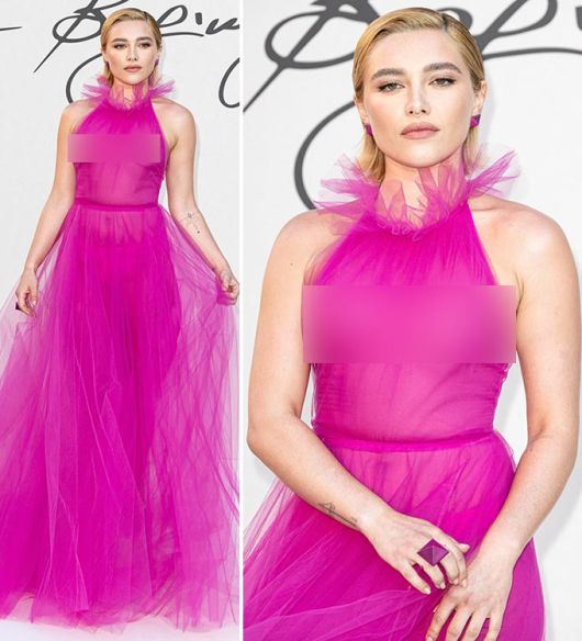 영국 출신 배우 플로렌스 퓨가 지난해 7월 이탈리아 로마에서 열린 패션 브랜드 '발렌티노' 패션쇼에서 선보인 파격 시스루 패션./Reuters/뉴스1