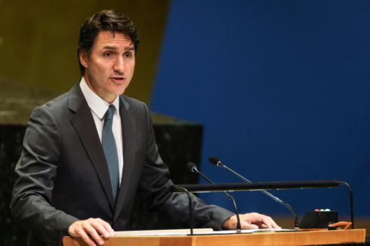 (뉴욕 로이터=뉴스1) 김지완 기자 = 22일(현지시간) 미국 뉴욕에서 쥐스탱 트뤼도 캐나다 총리가 유엔 본부 회의장에서 열린 '미래정상회의'에서 연설하고 있다. 2024.09.22  /로이터=뉴스1