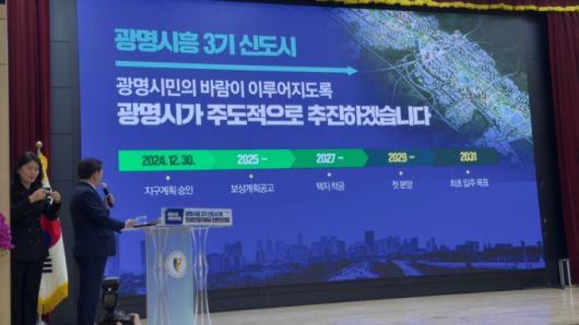 박승원 광명시장이 9일 신년기자회견을 통해 광명시흥 3기 신도시 조성계획을 발표하고 있다. /사진=권현수기자