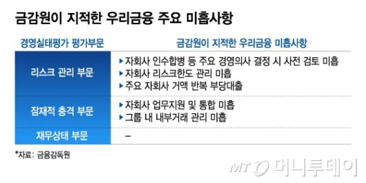 금감원이 지적한 우리금융 주요 미흡사항/그래픽=김지영