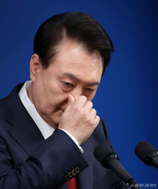 윤석열 대통령이 취임2주년 기자회견에 자리한 모습. /사진=뉴스1(사진공동취재단)