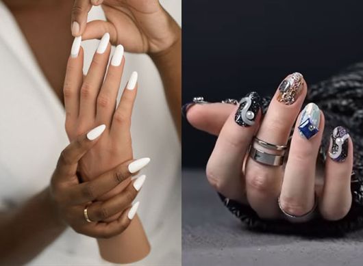 네일아트 실리콘 모형을 활용한 네일아트 시연 사진. 오른쪽은 한국 네일리스트 김응경 씨가 실리콘 손 모형으로 선보인 네일아트다. /사진=ALEANA HAND 공식 인스타그램