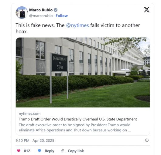 /사진=마코 루비오 미국 국무부 장관 X