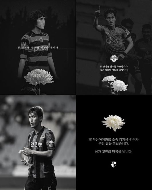 전 축구선수 강지용의 사망 소식이 알려진 가운데, 그가 뛰었던 축구 구단들이 추모 메시지를 전했다./사진=포항 스틸러스, 강원 FC, 인천 유나이티드, 부산 아이파크 인스타그램