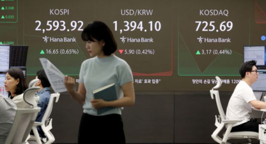 12일 서울 중구 하나은행 딜링룸에서 딜러들이 업무를 보고 있다.    코스피는 전 거래일(2577.27)보다 16.67포인트(0.65%) 상승한 2593.94에, 코스닥 지수는 전 거래일(722.52)보다 1.95포인트(0.27%) 오른 724.47에 거래를 시작했다. 서울 외환시장에서 원·달러 환율은 전 거래일 주간거래 종가(1400원)보다 5원 내린 1395원에 주간 거래를 시작했다./사진=뉴시스