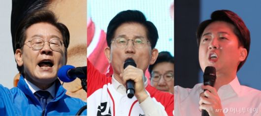 (서울=뉴스1) 안은나 기자,박정호 기자,김민지 기자 = 이재명 더불어민주당, 김문수 국민의힘, 이준석 개혁신당 대통령 후보가 공식 선거운동이 시작된 12일 각각 서울 청계광장, 대구 서문시장, 서울 청계광장에서 지지를 호소하고 있다.  Copyright (C) 뉴스1. All rights reserved. 무단 전재 및 재배포,  AI학습 이용 금지. /사진=(서울=뉴스1) 안은나 기자,박정호 기자,김민지 기자