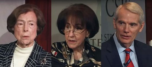 칼라 힐스, 샬린 바셰프스키, 롭 포트먼 전 USTR 대표. /사진=CSIS 유튜브