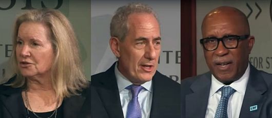 수잔 슈와브, 마이클 프로먼, 론 커크 전 USTR 대표./사진=CSIS 유튜브