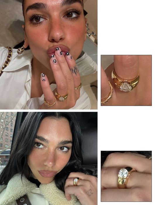팝 가수 두아 리파가 지난 9일과 지난 2월 올린 인스타그램 사진 속 약혼 반지를 착용한 모습. /사진=두아 리파 인스타그램