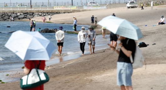 무더운 여름 날씨를 보인 19일 오후 제주시 이호테우해수욕장에서 관광객과 시민들이 시원한 바닷바람을 맞으며 더위를 식히고 있다. /사진=뉴시스