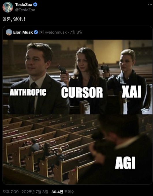한국인으로 추정되는 X 이용자 테슬라조아가 올린 밈 사진. /사진=테슬라조아 X 계정.