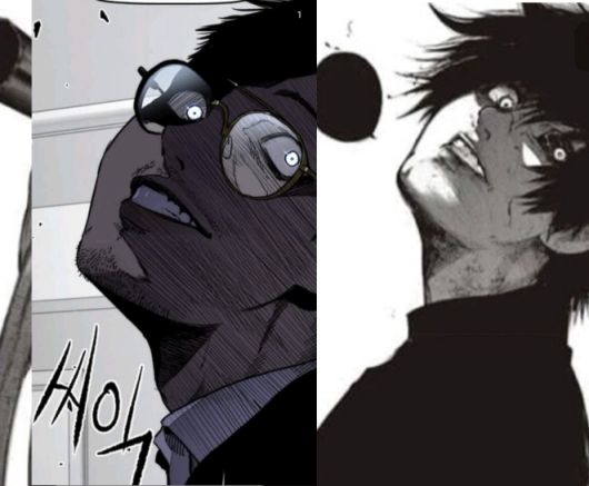 인터넷 커뮤니티에 올라온 윈드브레이커 표절 의혹. 왼쪽이 '윈드브레이커', 오른쪽이 일본의 판타지 만화 '도쿄 구울'. 2025.07.14./사진=온라인 커뮤니티 캡처