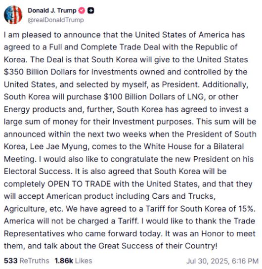 /도널드 트럼프 미국 대통령 소셜미디어(SNS) 트루스소셜 캡쳐.