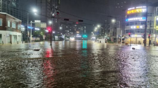 호우경보가 내린 3일 광주 북구 신안교 일대가 다시 침수된 모습/사진=뉴스1(독자 제공)