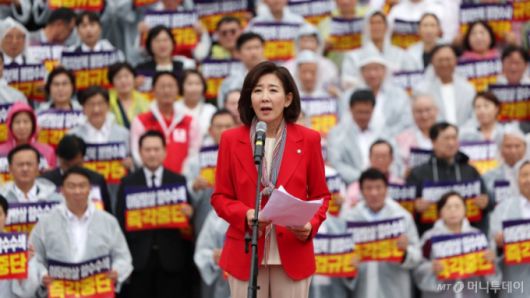 [서울=뉴시스] 김명년 기자 = 나경원 국민의힘 의원이 4일 오전 서울 여의도 국회 본청 앞 계단에서 열린 '야당말살 정치탄압 특검수사 규탄대회'에서 연설을 하고 있다. 2025.09.04. kmn@newsis.com /사진=김명년