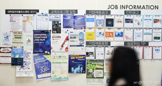 [서울=뉴시스] 최진석 기자 = 국가데이터처 '2025년 9월 고용동향'에 따르면 취업자 수가 전년 동월 대비 31만2000명 증가하며 19개월 만에 가장 큰 폭으로 뛴 것으로 나타난 17일 서울 성북구 한 대학교 일자리플러스 센터에 취업 관련 안내문이 붙어 있다.   지난달 취업자 수는 2915만4000명으로 전년 동월 대비 31만2000명 증가했다. 산업별로 보면 보건업및사회복지서비스업(30만4000명), 예술스포츠및여가관련서비스업(7만5000명), 교육서비스업(5만6000명) 등에서는 취업자가 증가했다. 2025.10.17.