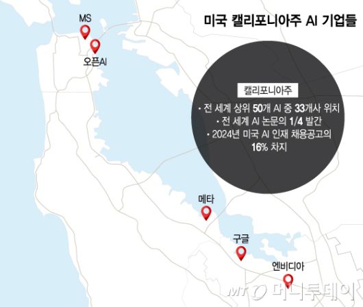 미국 캘리포니아주 AI 기업들/그래픽=이지혜