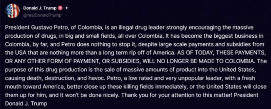 /사진=도널드 트럼프 미국 대통령 트루스소셜 계정