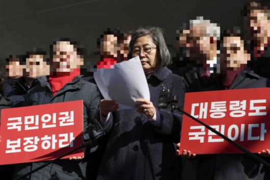 이수정 국민의힘 수원정 당협위원장이 지난 2월 9일 서울 중구 국가인권위원회 앞에서 열린 국가인권위원회 관련 기자회견에서 취지발언을 하고 있다. /사진=뉴시스