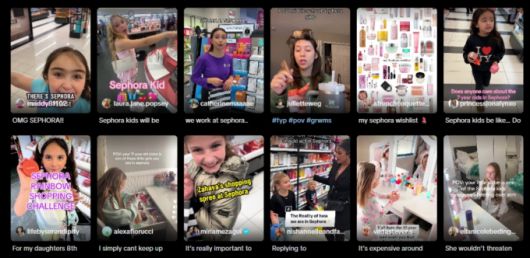 동영상 플랫폼 틱톡에서 '세포라 키즈', '세포라 걸스'로 검색한 결과 /사진=틱톡