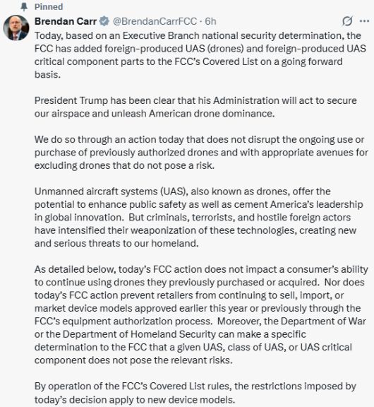 /사진=브렌던 카 미국 연방통신위원회(FCC) 위원장 X