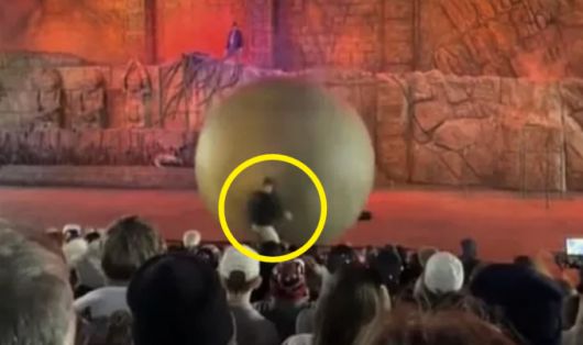공연 중 객석으로 돌진하는 거대 고무공을 본 디즈니랜드 직원이 자신의 몸을 던져 관객들을 지켜내 화제가 되고 있다./사진=SNS
