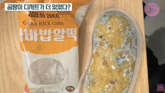 서울 한 빽다방에서 지난 4월말 판매된 제품에서 곰팡이가 발견된 모습. /사진=유튜브 채널 스튜디오 오재나 갈무리