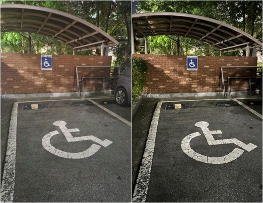 야간모드 촬영 비교. 갤럭시S22 플러스(왼쪽), 아이폰14 프로. 아이폰14 프로의 사진이 야간에도 밝고 어두운 부분이 더 선명하게 촬영됐다. /박성우 기자