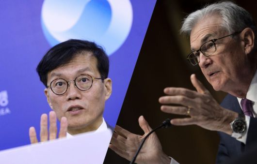 이창용(왼쪽) 한국은행 총재와 제롬 파월 미국 연방준비제도(연준·Fed) 의장. /조선DB