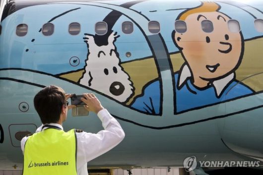 벨기에 항공사 여객기 외부에 그려진 땡땡 캐릭터. /EPA=연합뉴스
