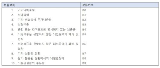 뇌혈관 질환 분류표.