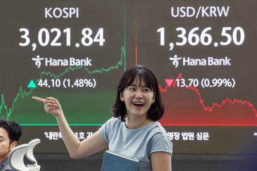 20일 오후 코스피 지수가 전일 대비 44.10포인트(1.48%) 상승한 3021.84를 기록했다. 코스피가 종가 기준 3000선을 마지막으로 넘긴 건 지난 2021년 12월 28일 이후 3년 6개월여 만이다. /뉴스1