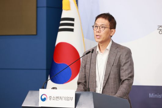 황영호 중소벤처기업부 소상공인경영안정지원단장이 24일 서울 종로구 정부서울청사 별관 브리핑실에서 '소상공인 경영부담 완화 위한 3대 지원사업' 브리핑을 하고 있다./중기부 제공