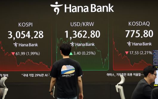 4일 오후 서울 중구 하나은행 딜링룸에 증시 종가가 표시되고 있다. /뉴스1
