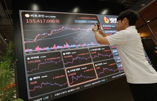 11일 오전 서울 서초구 빗썸라운지 강남본점 전광판/뉴스1