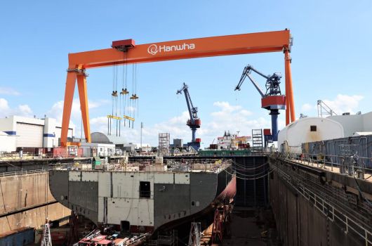 미국 펜실베이니아주 필라델피아의 한화 필리조선소(Hanwha Philly Shipyard)에서 국가안보 다중임무선(NSMV·National Security Multi-Mission Vessel)이 건조되고 있다. /한화오션 제공