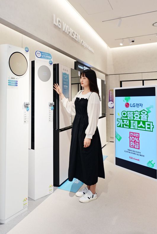 사진은 고객이 LG전자 베스트샵에서 고효율 가전제품을 살펴보고 있는 모습. /LG전자 제공