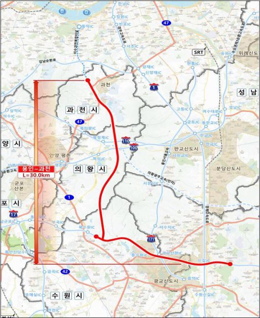 용인-과천 지하고속도로 위치도. /국토교통부 제공