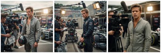 3가지 이미지 생성 모델에 '브래드 피트가 영화 F1 촬영지에서 연기를 하고 있는 모습을 그려달라'라고 지시했다. 왼쪽부터 구글 나노 바나나, MS MAI, 오픈AI 챗GPT./LMArena 캡처