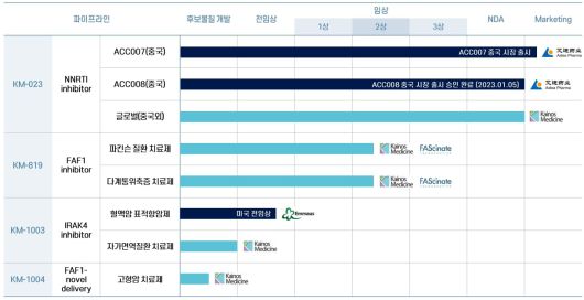 카이노스메드 주요 파이프라인 진행 상황. /카이노스메드