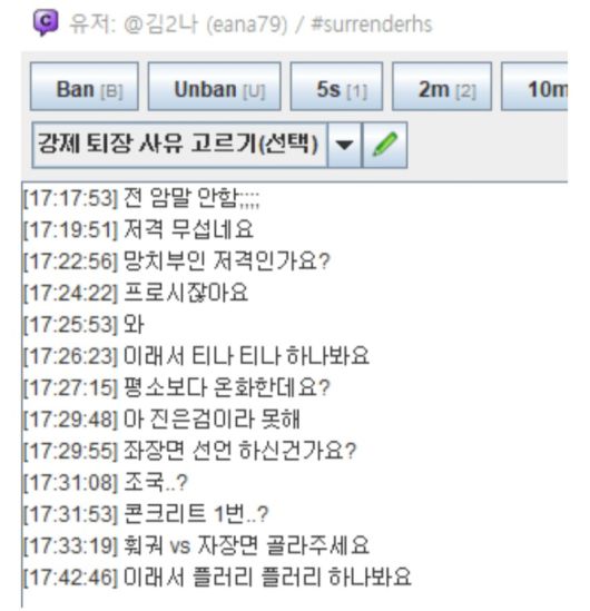 김이나로 추정되는 누리꾼의 인터넷 채팅 캡처. 온라인 커뮤니티 갈무리.