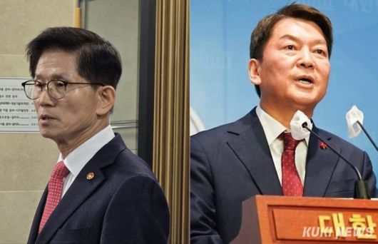 김문수 전 고용노동부 장관(좌측부터)과 안철수 국민의힘 의원이 19일 국민의힘 1차 경선 토론회에서 윤석열 전 대통령 탄핵 찬반, 인공지능(AI)을 두고 정면충돌 했다. 쿠키뉴스 자료사진