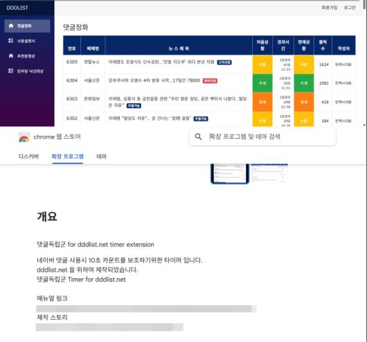 DDDLIST와 구글 크롬 DDDLIST 타이머 확장자. 홈페이지 캡처